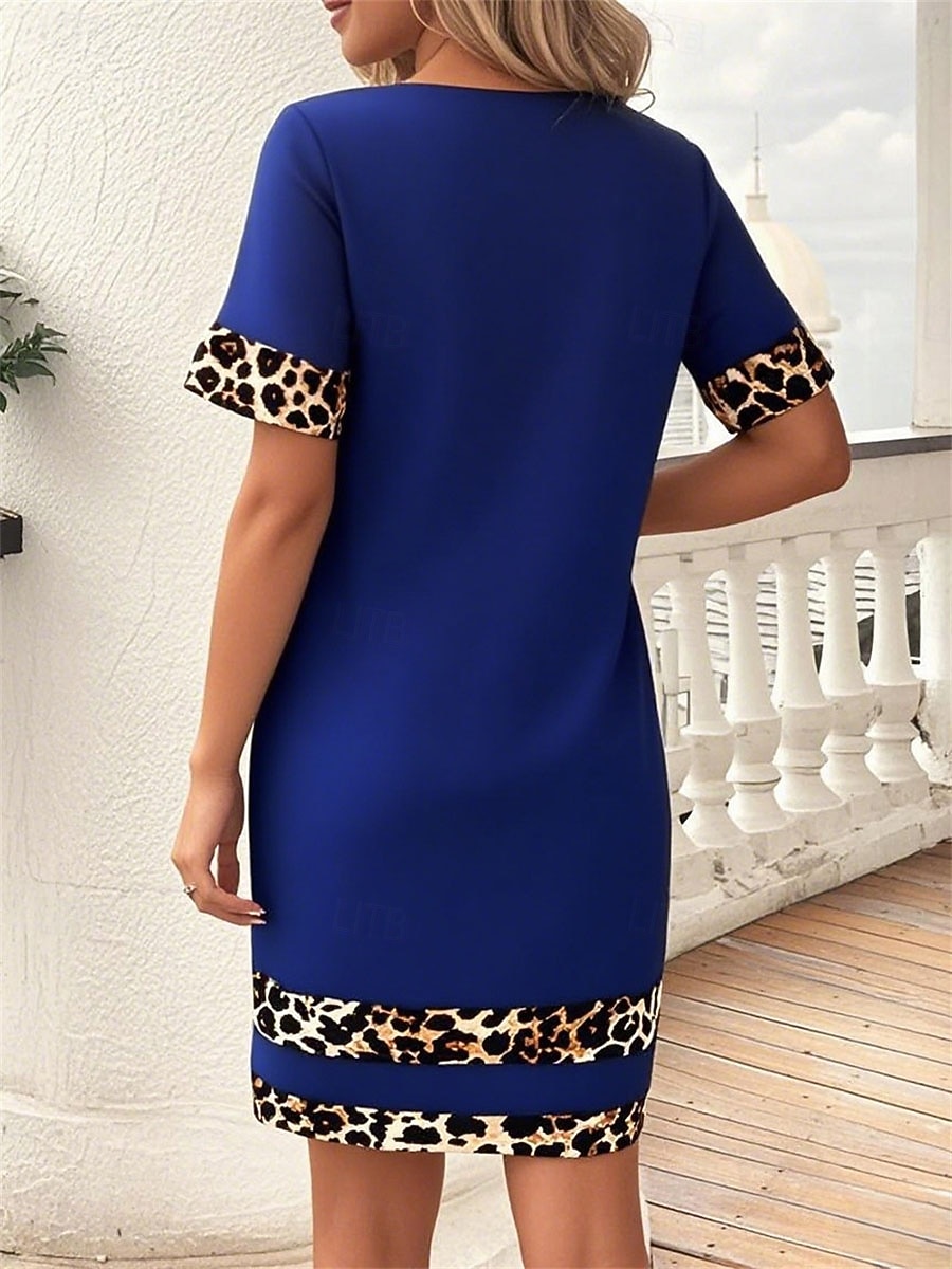 Women's Knee Length Dress Casual Dress Sheath Dress Print Dress Fashion Modern Daily Outdoor Vacation Regular Fit Leopard Short Sleeve Crew Neck Blue Black Wine Summer Spring 2026 - $19.99 –P2