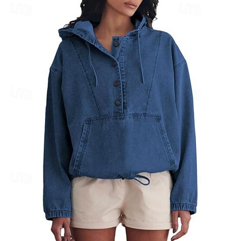 Per donna Blusa Coulisse Bottoni Semplice Elegante Classico Moderno Manica Lunga Con Cappuccio Top Regolari Quotidiano Ferie Uscire Blu Blu marino Azzurro Estate Primavera del 2026 a $59.99 –P9