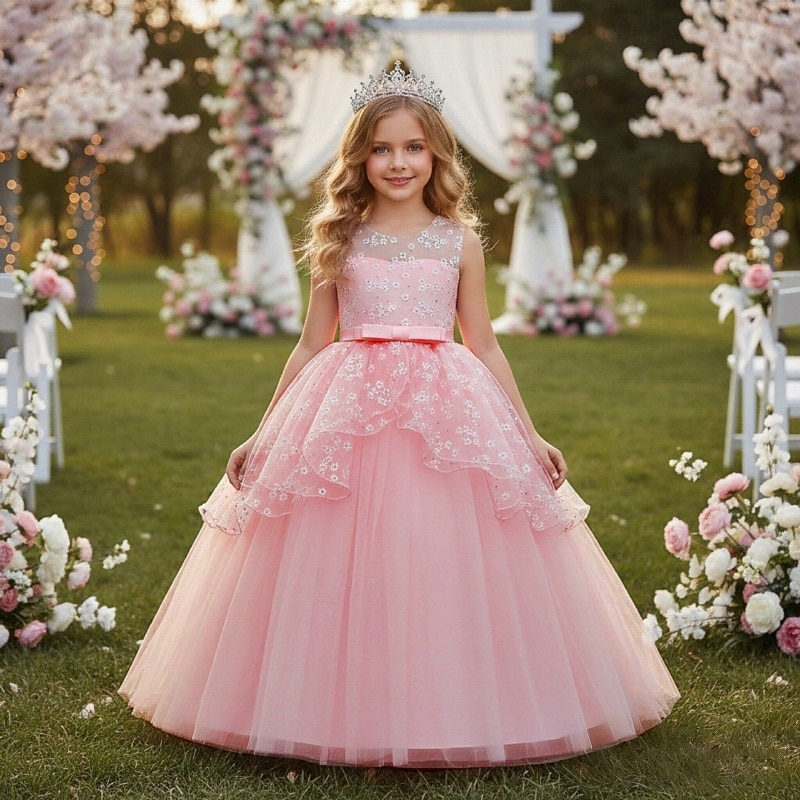 Vestido para Meninas das Flores Para Meninas Vestido formal Traje de casamento Festa Casamento Formal Moda Adorável Formal Patchwork Com Transparência Floral Princesa Sem Manga Gola Redonda Azul de 2026 por $43.99 –P6