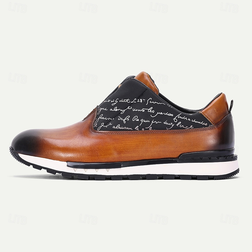 Zapatillas de cuero sin cordones para hombre: diseño elegante con letras, cómodas y modernas, ideales para ocasiones informales y semiformales. 2026 - $84.99 –P3