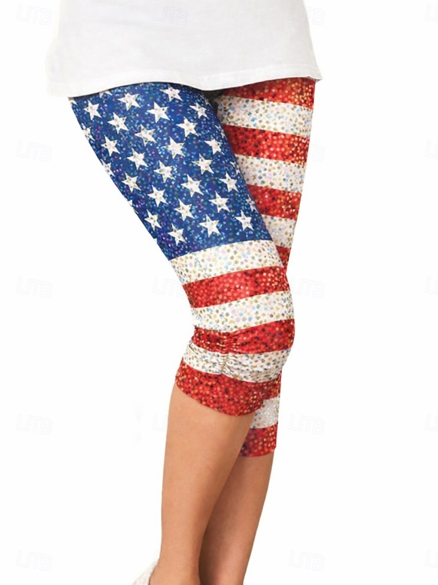leggings da donna per il giorno dell'indipendenza americana, moda per le vacanze, stile streetwear, pantaloni capri a vita alta, bandiera, comfort, morbidi, comodi, elastici, per tutti i giorni, all'aperto, vacanza, blu, rosso, estate, primavera, autunno, del 2026 a $16.49 –P1