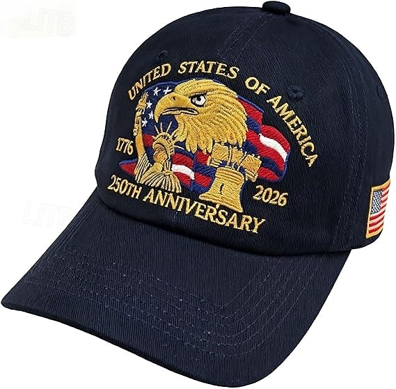 Yhdysvaltojen 250-vuotisjuhlahattu, kalju kotka, kirjailtu isänmaallinen lippalakki, säädettävä retro-isänmaallinen lippalakki miehille ja naisille, puoliviisivuotisjuhla 2026 - $21.99 –P3