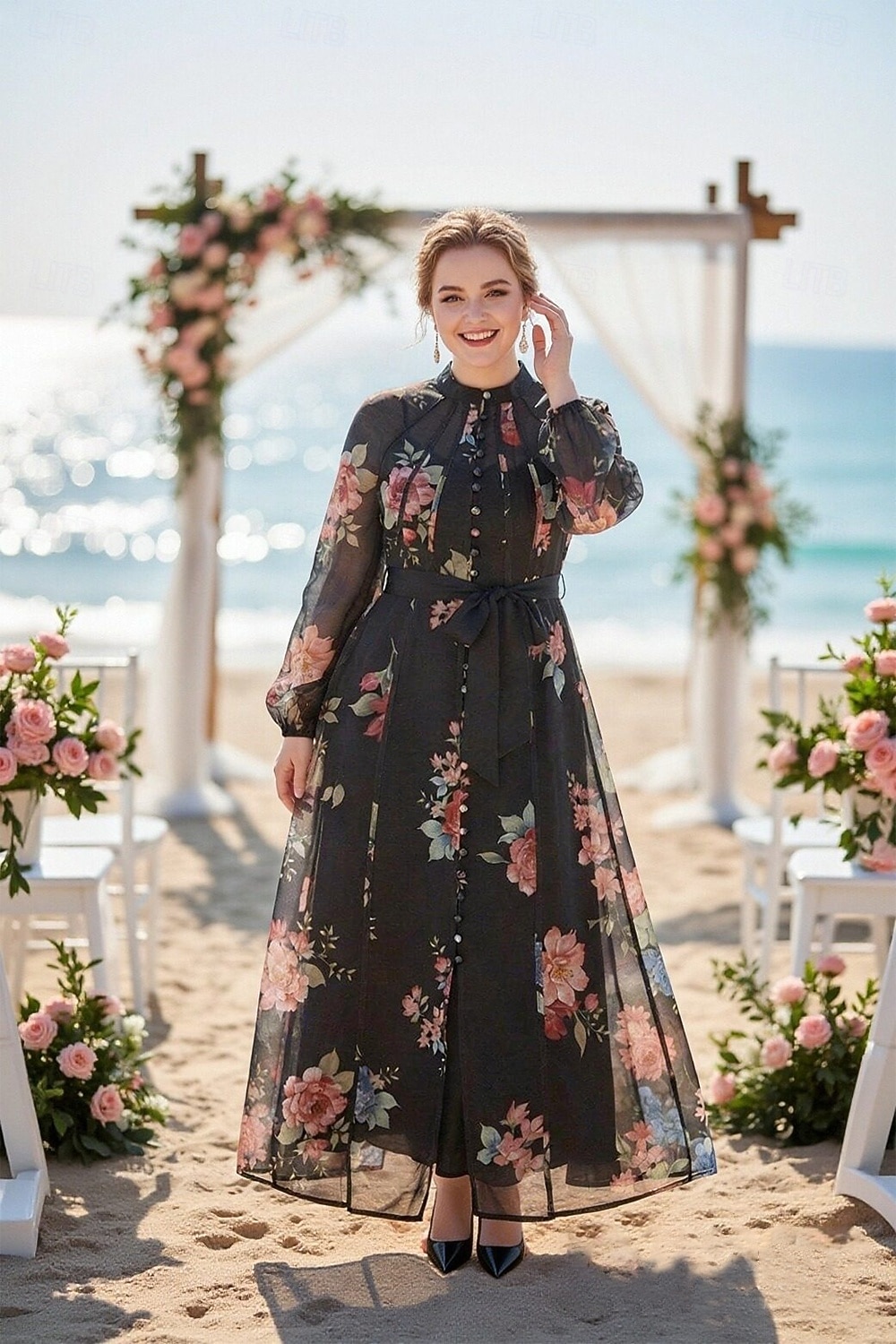 Zweiteilig A-Linie Knöchellänge Kleid für Hochzeitsgäste Kleider für Hochzeitsgäste Elegant Täglich Langarm Hoher Ausschnitt Gartenparty Formell mit Blumenmuster 2026 - $126.99 –P1