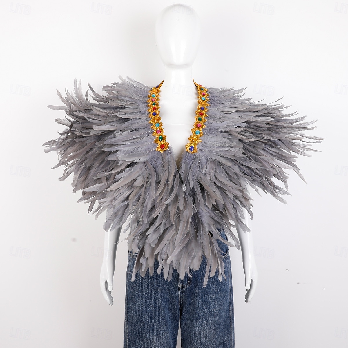 Karneval 2026 Rio Karneval Samba Tillbehör Kvinnors Mardi Gras Fjäder Cape Själ Lila Grön Guld Fjäder Poncho med Juvelkrage Brasilien Festival Prestandakostym 2026 - $58.99 –P3