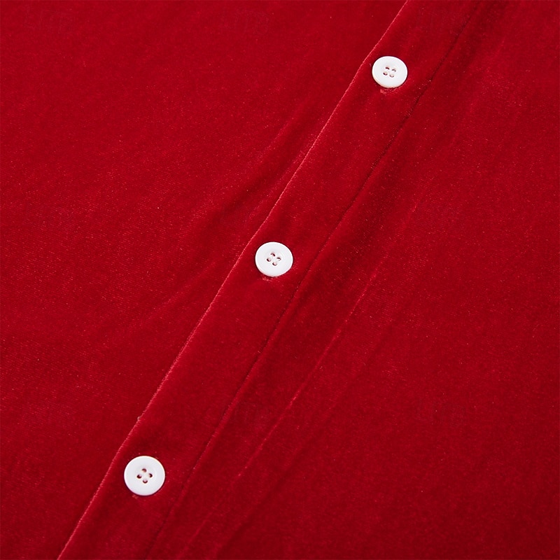 Miesten Paita Rento paita Joulupaita Samettipaita Viini Kuninkaallinen sininen Pitkähihainen Yhtenäinen väri Tavallinen Paitapuserokaula-aukko Karnevaali Joulu Napit Vaatetus Sametti Polyesteri Joulu 2026 - $25.99 –P9