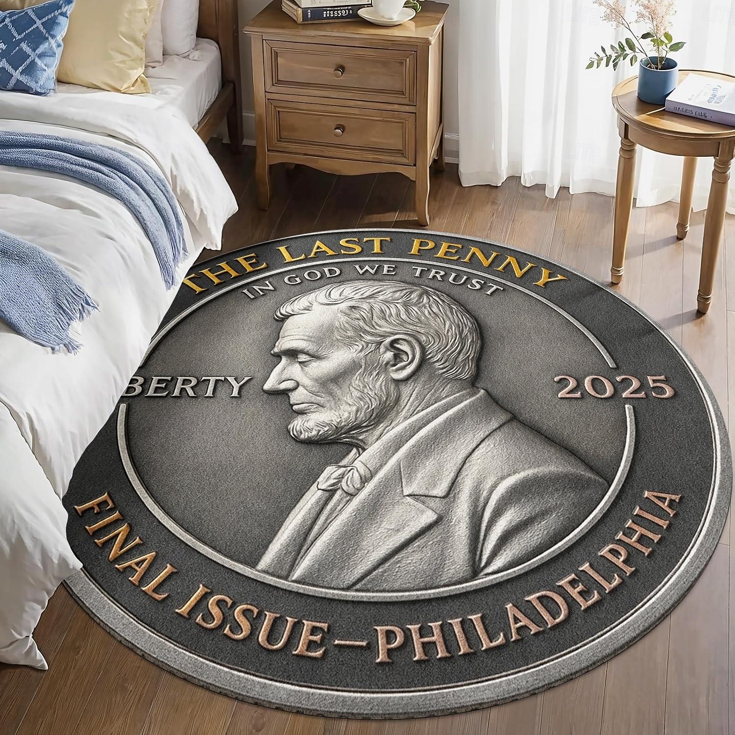 okrągły dywanik, hołd dla ostatniego centa 1793-2025, projekt monety pamiątkowej Lincolna, pamiątkowy dywanik jednocentowy, historyczny motyw monety amerykańskiej, rzadkie wydanie kolekcjonerskie, 2026 - $12.99 –P2