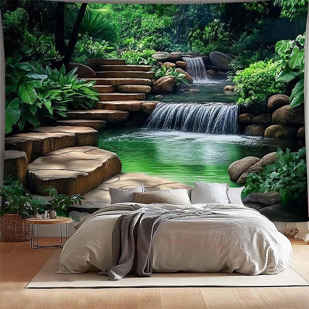 טבע נוף מפל מערה שטיח קיר טרופי יער מערה נוף אמנות לסלון חדר שינה עיצוב הבית 2026 - $19.99 –P6