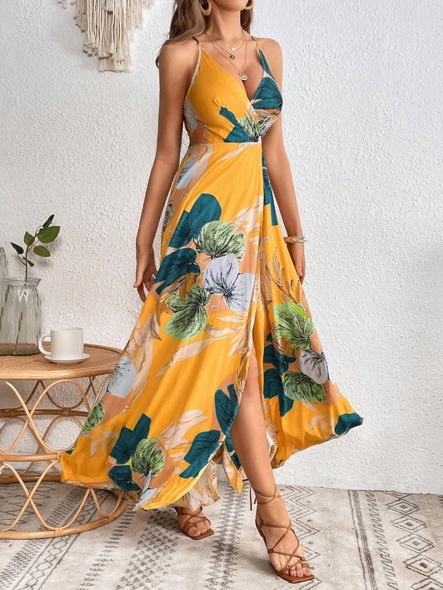 Damskie Sukienka maxi Codzienne sukienki Sukienka w kwiatki Sukienka na ramiączkach Elegancja Moda Nowoczesny Na zewnątrz Urlop Wyjściowe Regularny Kwiaty Bez rękawów W serek Biały Lato Wiosna 2026 - $27.99 –P5
