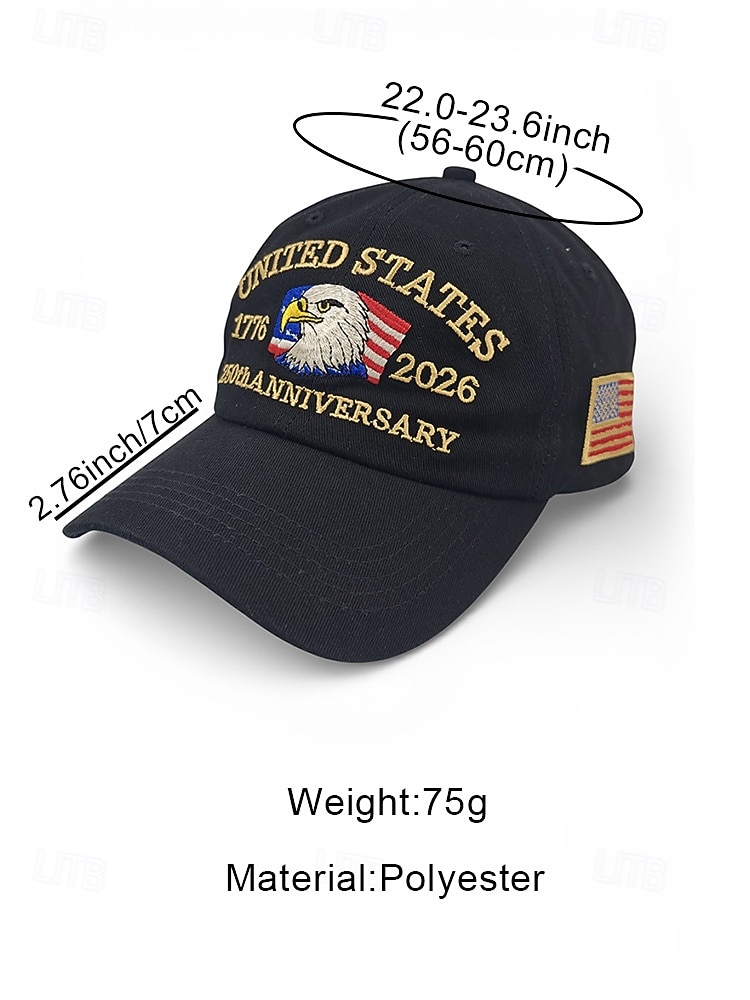 United States 250th Anniversary Men's Adjustable Cotton Cap with Embroidered American Flag, Multiple Colors, Ideal for Independence Day and Celebrations 2026 - $14.99 –P8