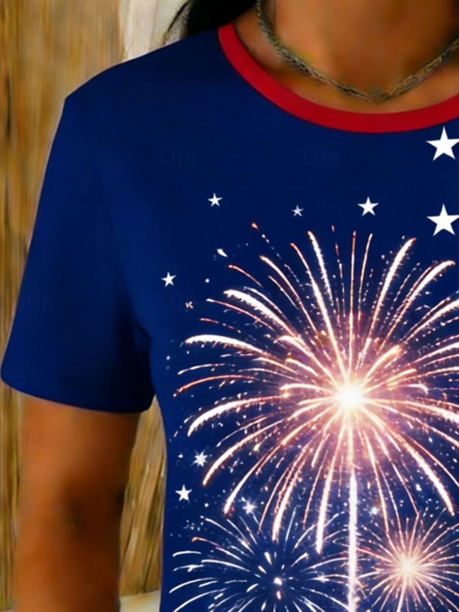 Giorno dell'Indipendenza Americana Per donna Maglietta Stampato Grafico Bandiera Elegante Classico Casual Manica Corta Girocollo Top Regolari Quotidiano Uscire Weekend Blu Estate Primavera del 2026 a $14.49 –P2