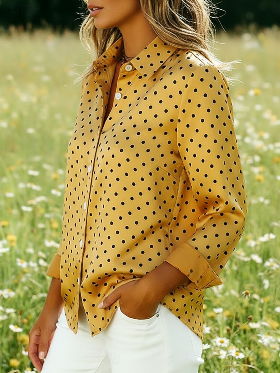 Damen Hemd Druck Grafik Tupfen Bohemien Vintage Lässig Langarm Hemdkragen Normale Oberteile Täglich Ferien Ausgehen Blau Gelb Rosa Sommer Frühling Herbst 2026 - $27.99 –P2