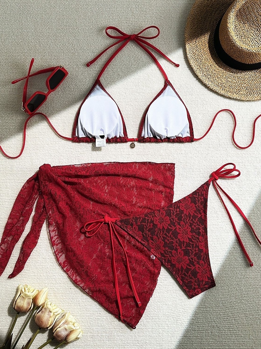 Damen Badeanzug Bikini Dreiteilig Rock Bademode Schlank Rückenfrei Urlaub Strandbekleidung Einfarbig Neckholder Ärmellos Badeanzüge 2026 - $25.99 –P16
