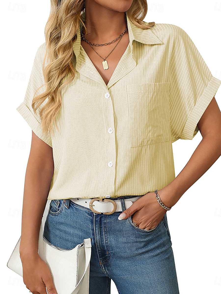 Γυναικεία Πουκάμισο Μπλούζα Κουρελού Κουμπιά Γραφική Σκέτο Βίντατζ Στυλάτο Καθημερινό Κοντομάνικο Μανίκι Νυχτερίδα Κολάρο Πουκαμίσου Κανονικά μπλουζάκια Μακριές μπλούζες Καθημερινά Αργίες Εξόδου 2026 - $34.99 –P4