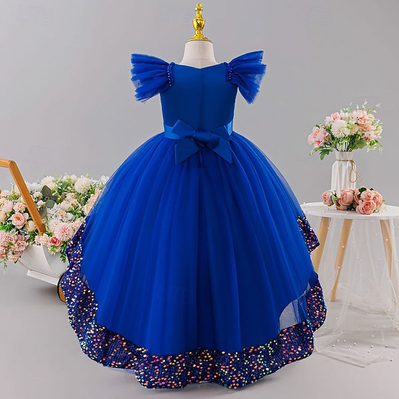 Blumenmädchenkleid Mädchen Formelle Kleidung Hochzeitskleidung Party Hochzeit Formell Prinzessin Kleid für die Erstkommunion Pailletten Patchwork Einfarbig Kurze Ärmel Rundhalsausschnitt Blau Rosa Ab 2026 - $52.99 –P4