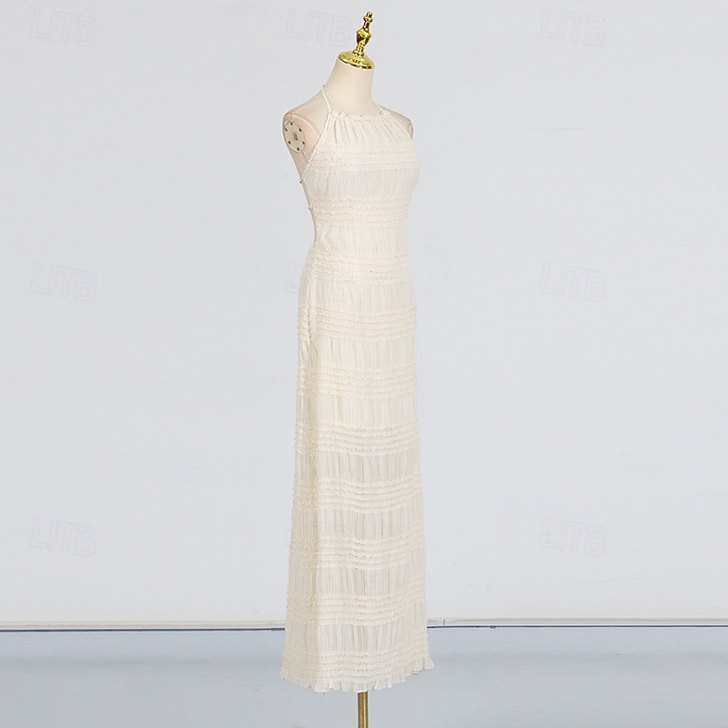 Linea ad A Lunghezza al pavimento Abito Bianco Abiti per invitati a matrimoni Elegante Senza Maniche All'americana Festa in giardino Matrimonio con Arricciato del 2026 a $57.99 –P12