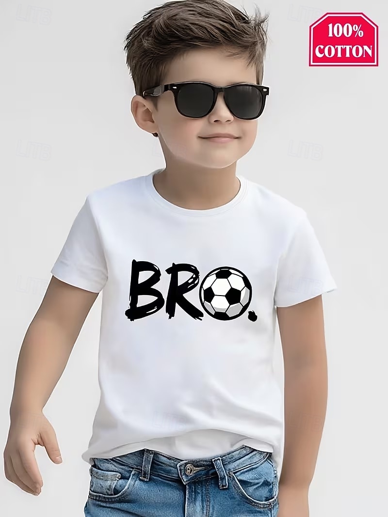 100% Bumbac Copii Băieți Negru Alb Roșu-aprins Grafic Fotbal Tricou Bluză Stil Nautic Manșon scurt În aer liber Zilnice Modă Șic Stradă Designer Imprimare Vară Primăvară 2026 - $14.99 –P4