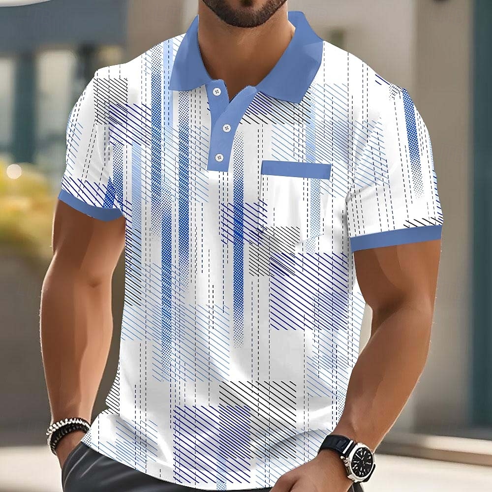 Homens Geométrico Pólo Manga Curta Camisas polo Camisas de colarinho Casual Ao ar livre Roupa Esportiva Roupa Diária Impressão 3D Botões Primavera Verão Azul Amarelo Vermelho de 2026 por $22.99 –P1