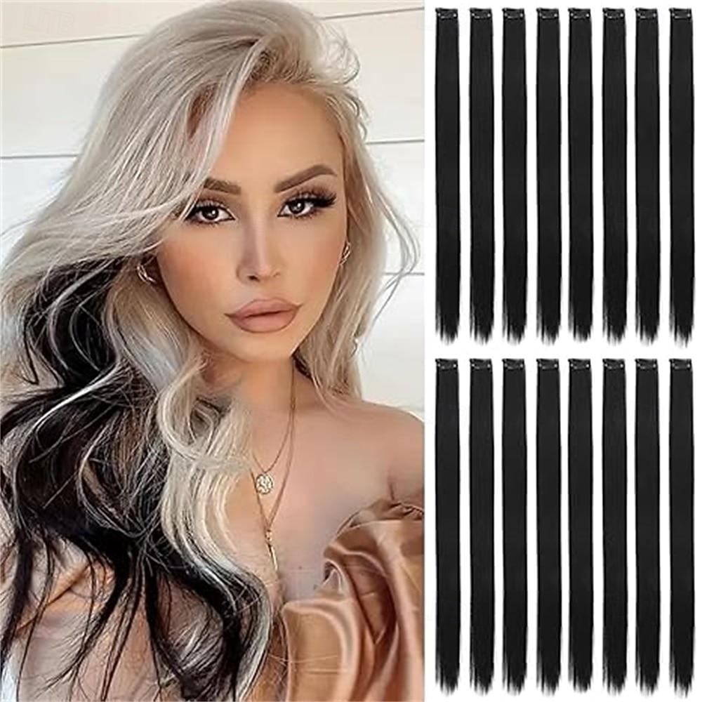 16 gekleurde clip-in haarextensies (22 steil, 8 blauw, 8 turquoise) voor dames, synthetische haaraccessoires 2026 - $18.99 –P6