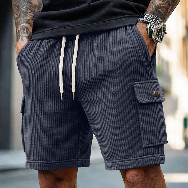 Hombre Pantalón corto Pantalones cortos casuales Pantalones cortos de pana Correa Bolsillo Con Texturas Plano Comodidad Transpirable Longitud de la rodilla Casual Exterior Playa Vacaciones Moda Negro 2026 - $22.99 –P2