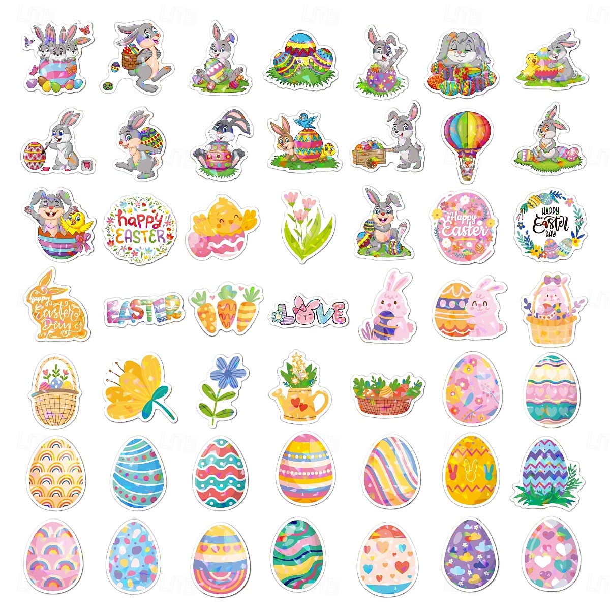 Easter Basket Stuffers 150 Piese (3 Seturi de 50) Autocolante de Paște Holografice Laser Rezistente la Apă pentru Decorațiuni de Cadouri de Sărbătoare Autocolante cu Ouă de Paște Transfrontaliere 2026 - $13.99 –P8