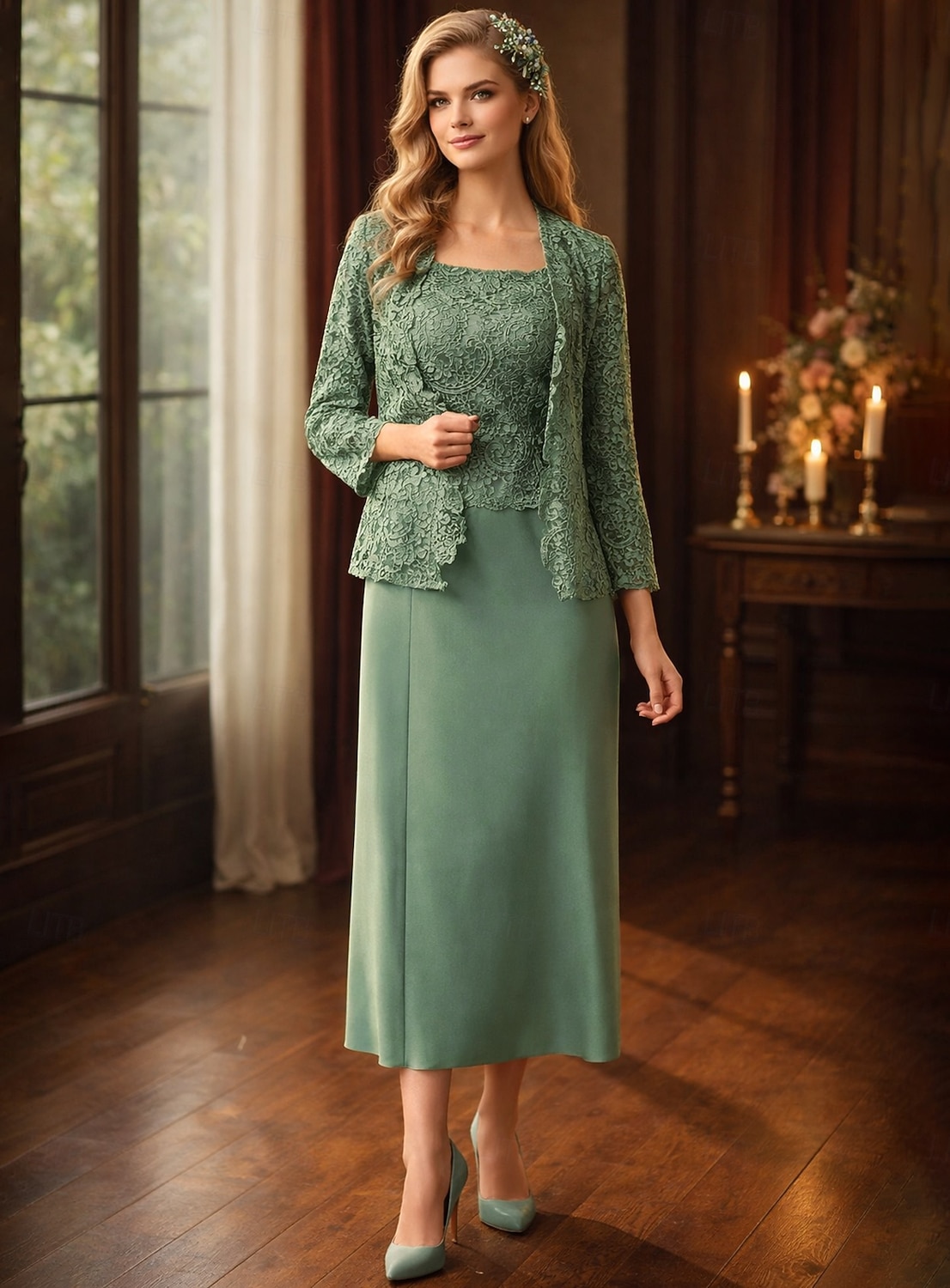 Conjuntos de vestidos Vestido de invitada de boda largo hasta el suelo Vestido de la madre de la novia Manga larga Cuello redondo Elegante Simple Invitada de boda con color sólido 2026 - $160.99 –P1