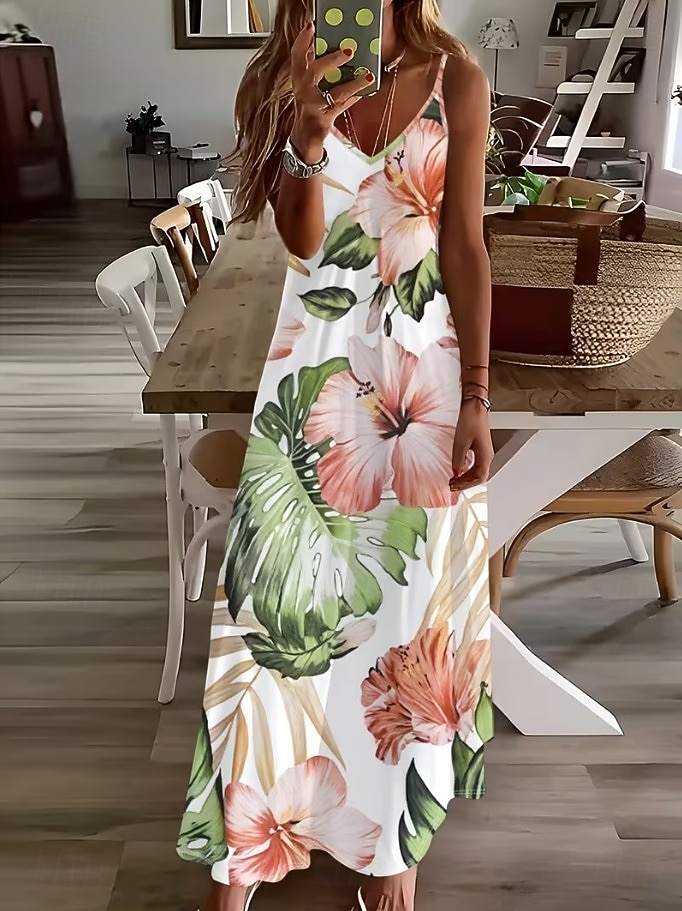 Naisten Maksimekko Kesämekko A linjainen mekko Slip Mekko Loma Vapaa-aika Boheemi Hiekkaranta Loose Fit Kuvitettu Lehti Hihaton V kaula-aukko Spagettiolkaimet Valkoinen Vaalean vihreä Punastuvan 2026 - $36.99 –P9