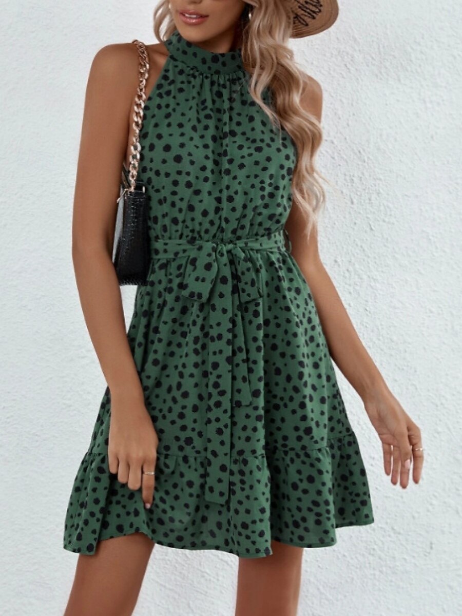 Жен. Мини-платье Платье A-силуэта Платье-комбинация Платье с открытыми плечами Отпуск На каждый день на открытом воздухе На выход Стандартная посадка Леопард Горошек Без рукавов НАЙКА НЕКО 2026 - $28.99 –P7