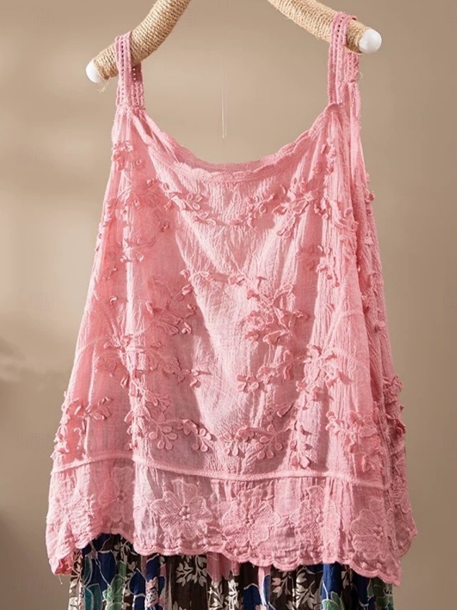 Women's Blouse Lace Tops Camisole Tank Top Lace Embroidered Eyelet Floral Plain Stylish Classic Modern Sleeveless Crew Neck Regular Tops Daily Holiday Going out White Pink Royal Blue Khaki Summer 2026 - $19.99 –P4