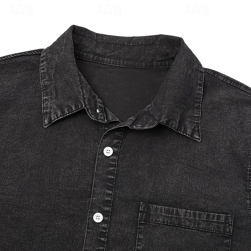 Men's Shirt Casual Shirt Vintage Shirt Button Up Shirt 100% Cotton Acid Wash Shirt Blue Black Light Green Wine Navy Blue Long Sleeve Plain Lapel Streetwear Going out Pocket Clothing Apparel Cotton 2026 - $31.99 –P1