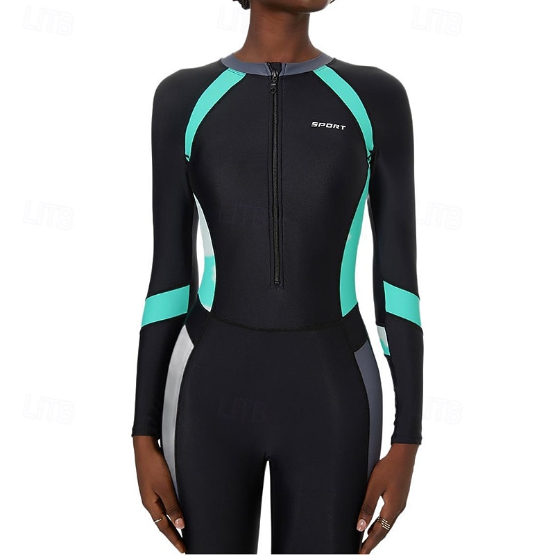 Per donna Rash Guard completo per il corpo One Piece Patchwork Con zip Protezione UV Elastico Manica Lunga Costume da Bagno Costume da bagno Surf Snorkeling Nuoto Primavera del 2026 a $44.99 –P5
