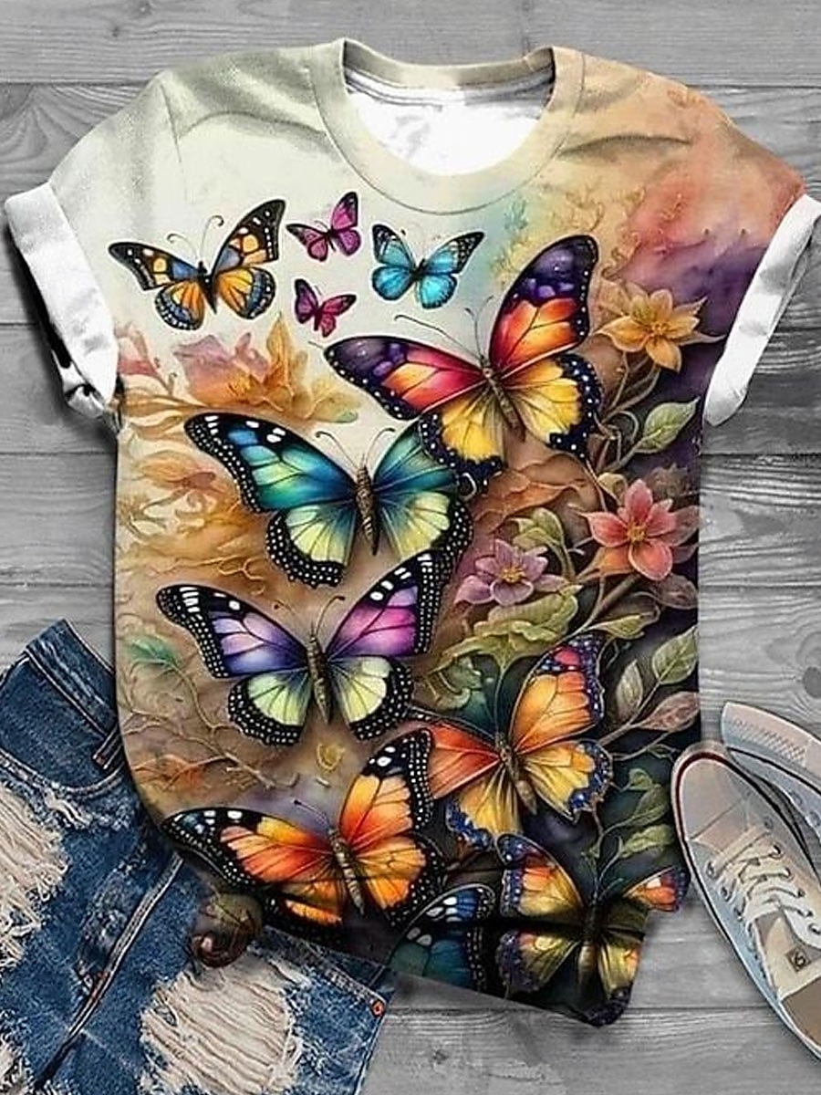 Femmes T-shirt Imprimé Fleuri Graphique Animal ancien Élégant Classique Manche Courte Col ras du cou Hauts Réguliers Quotidien Week-end Bleu Jaune Rose Claire Vert Beige Été Printemps Automne Hiver de 2026 ? $22.99 –P5