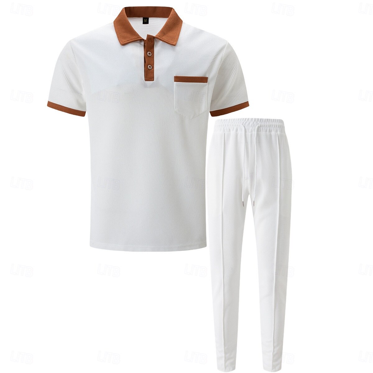 2-teiliges Herren-Sommer-Waffel-Polohemd &Polo-Hose, passendes Set, Strandkleidung, Alltagskleidung, Ausgehkleidung, Kordelzug, schlicht, schwarz, weiß, königsblau, Sportbekleidung, Mode 2026 - $36.99 –P1