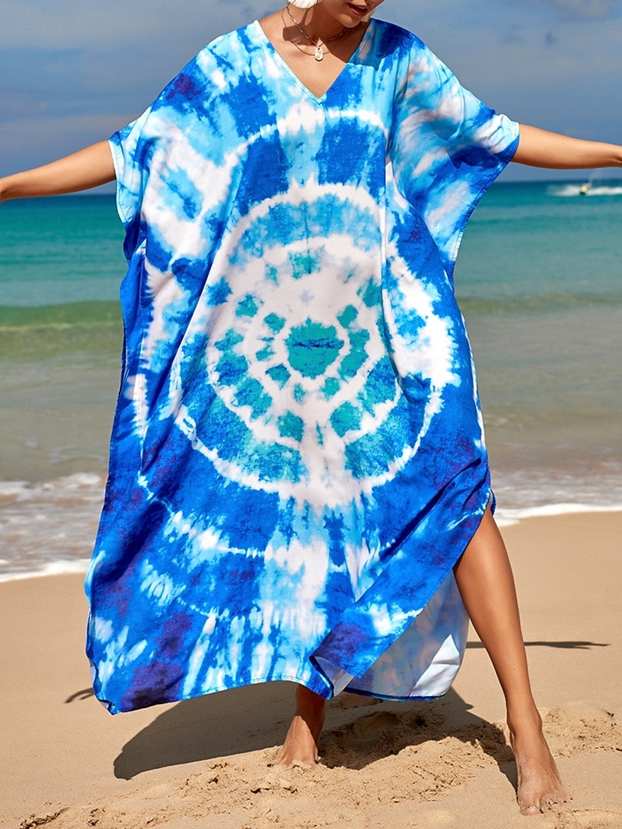 Women's Maxi Dress Beach Dress Casual Dress Boho Dress Cover Up Elegant Fashion Modern Outdoor Vacation Going out Loose Fit Abstract Half Sleeve V Neck Blue Pink Royal Blue Orange Summer Spring 2026 - $29.99 –P2