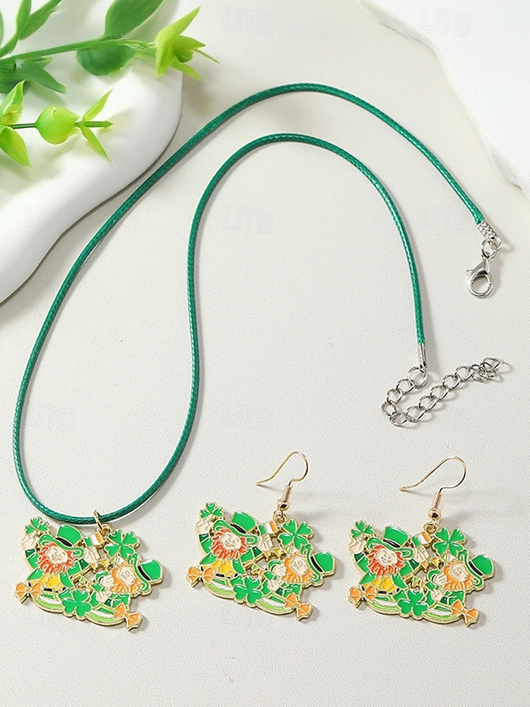 Női ötvözet anyagból készült Szent Patrik-napi nyaklánc és fülbevaló szett lóhere, kalap és lóhere mintákkal, tökéletes Szent Patrik-napra, mindennapi viseletre és ünnepi alkalmakra. 2026 - $11.99 –P10