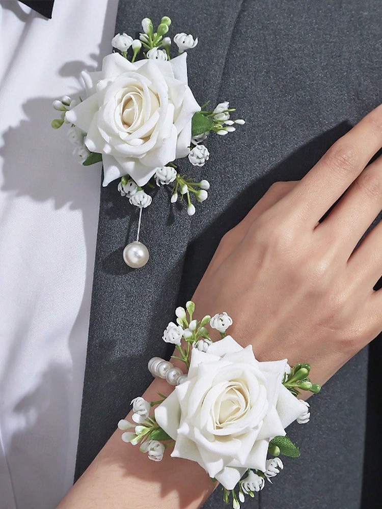 Women's Bridesmaid and Groomsman Corsage and Boutonniere Set, Available in Multiple Colors, Polyester Material, Perfect for Weddings and Parties 2026 - $11.99 –P5