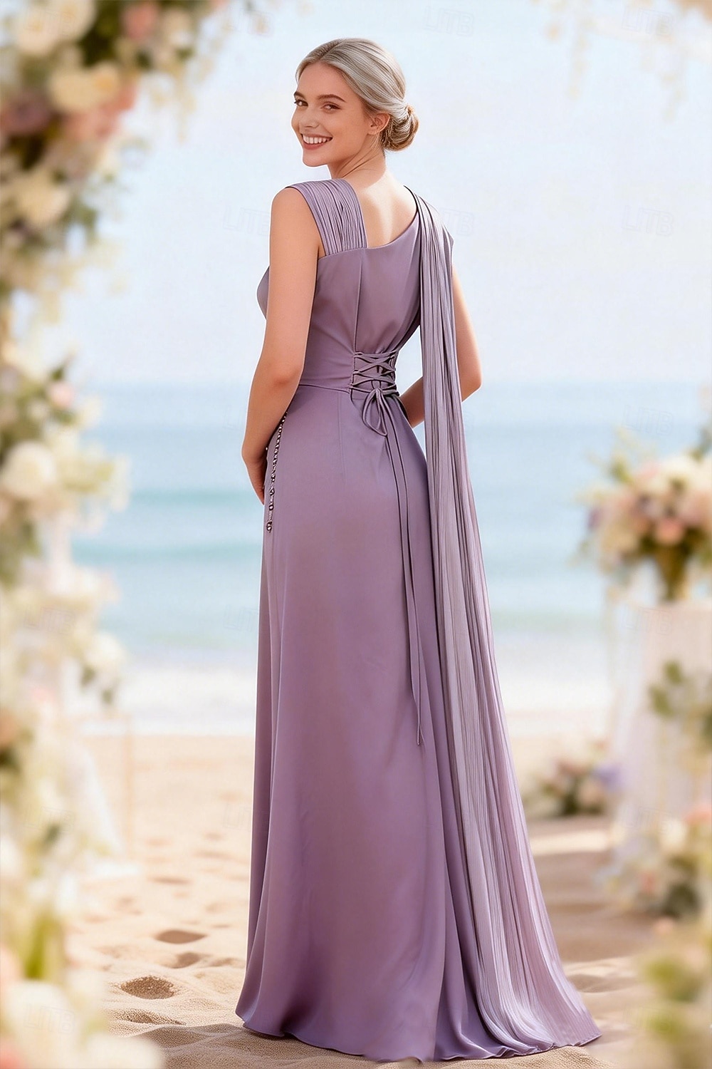 Tubino Colonna Lunghezza al pavimento Abito da invitata a nozze Abito a mantella Abito sopragonna Abiti per invitati a matrimoni Elegante Quotidiano Senza Maniche Scollo a Cascata Festa in giardino del 2026 a $68.99 –P2