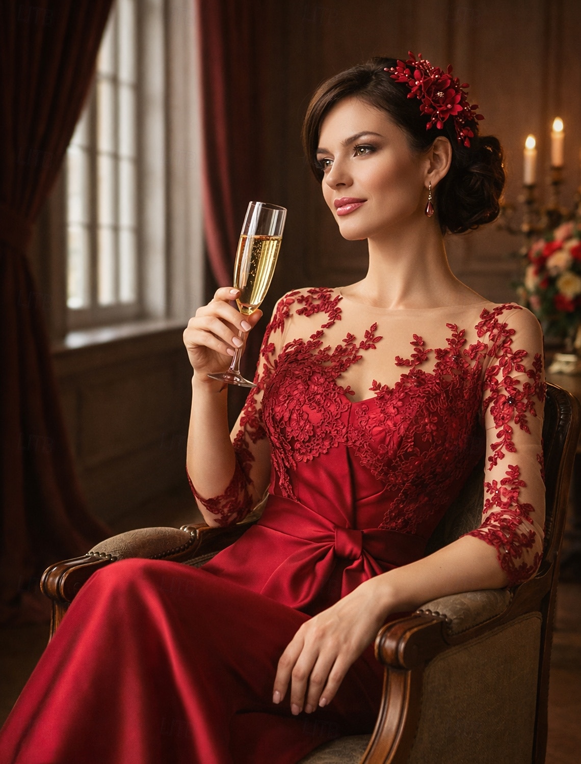 Mermaid Trumpet Floor Length Wedding Guest Dress Formal Dresses Evening Gown Mother of the Bride Dress 3/4 Length Sleeve Illusion Neck Elegant Mother Engagement Satin Lace with Appliques 2026 - $218.49 –P3