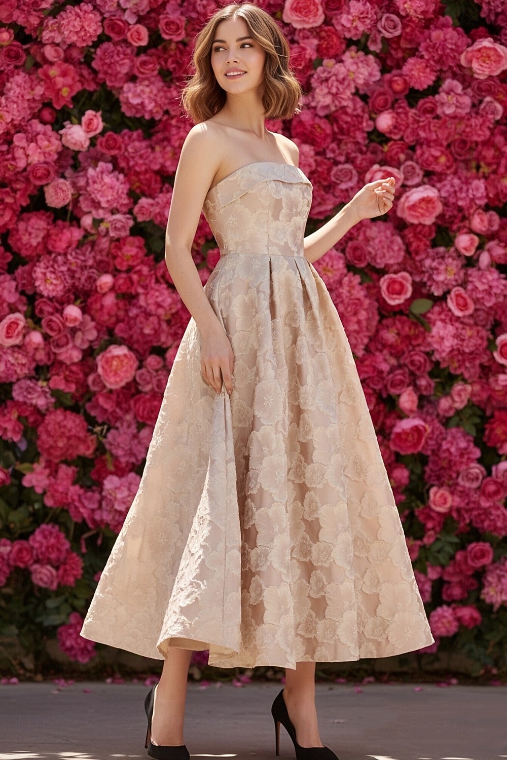 A-Line Ankle Length Party Dress Cocktail Dress Wedding Guest Dress Mother of the Bride Dress Sleeveless Strapless Elegant Formal Cocktail Party Semi Formal Jacquard with Flower 2026 - $195.99 –P1