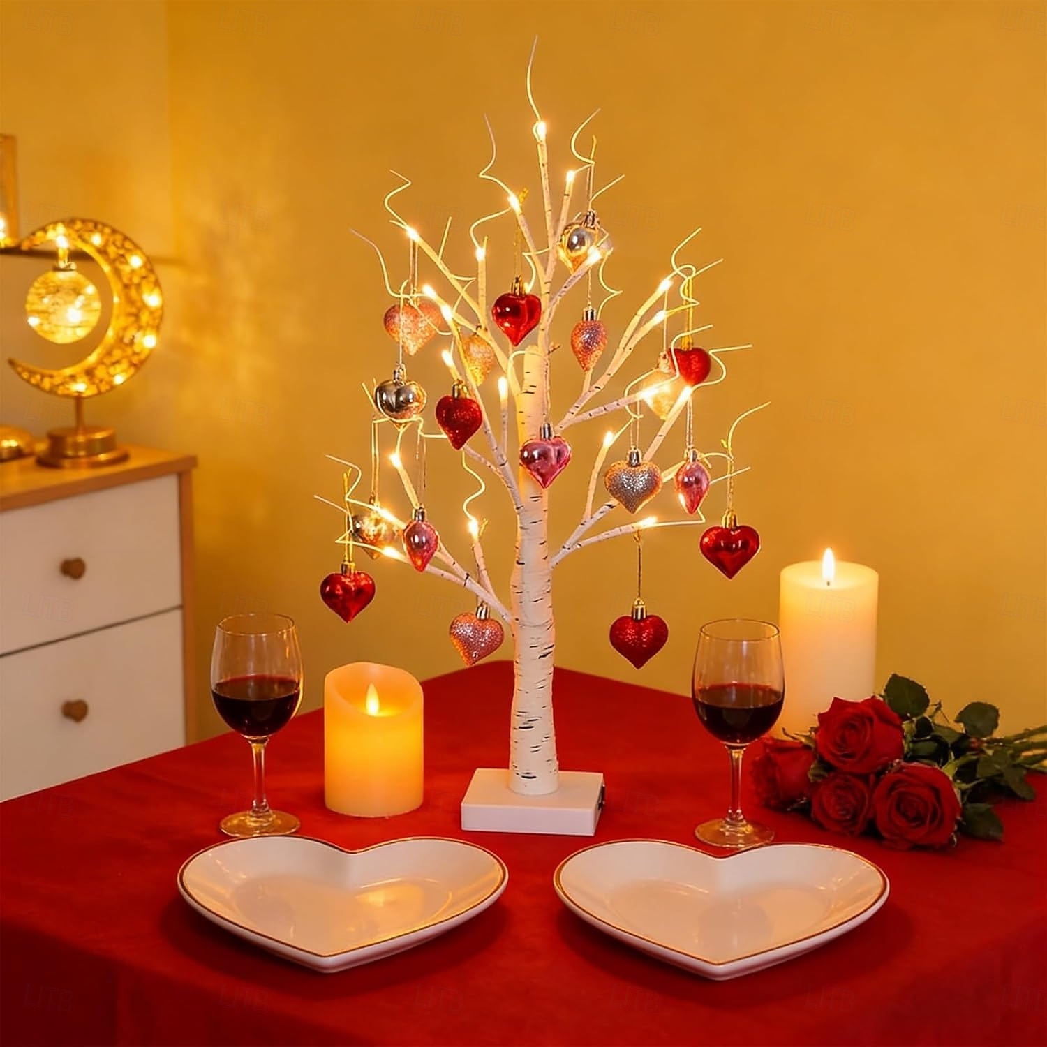 Valentine's Day Decor Lighted Birch Tree with Heart Ornaments, Romantic Heart-Shaped Birch Tree Lamp, Tabletop Artificial Trees Lights for Indoor Decor, Cozy LED Mood Lighting for Home Decor 2026 - $28.99 –P3