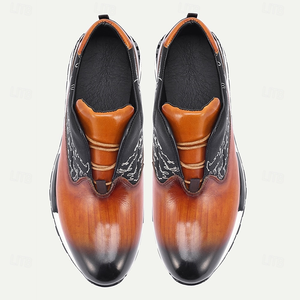 Zapatillas de cuero sin cordones para hombre: diseño elegante con letras, cómodas y modernas, ideales para ocasiones informales y semiformales. 2026 - $84.99 –P4