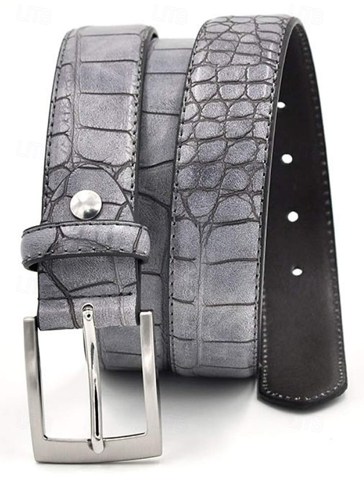 Cinturón ajustable de piel sintética con estampado de cocodrilo para hombre, varios colores, perfecto para bodas y uso diario, diseño duradero y elegante. 2026 - $18.99 –P5