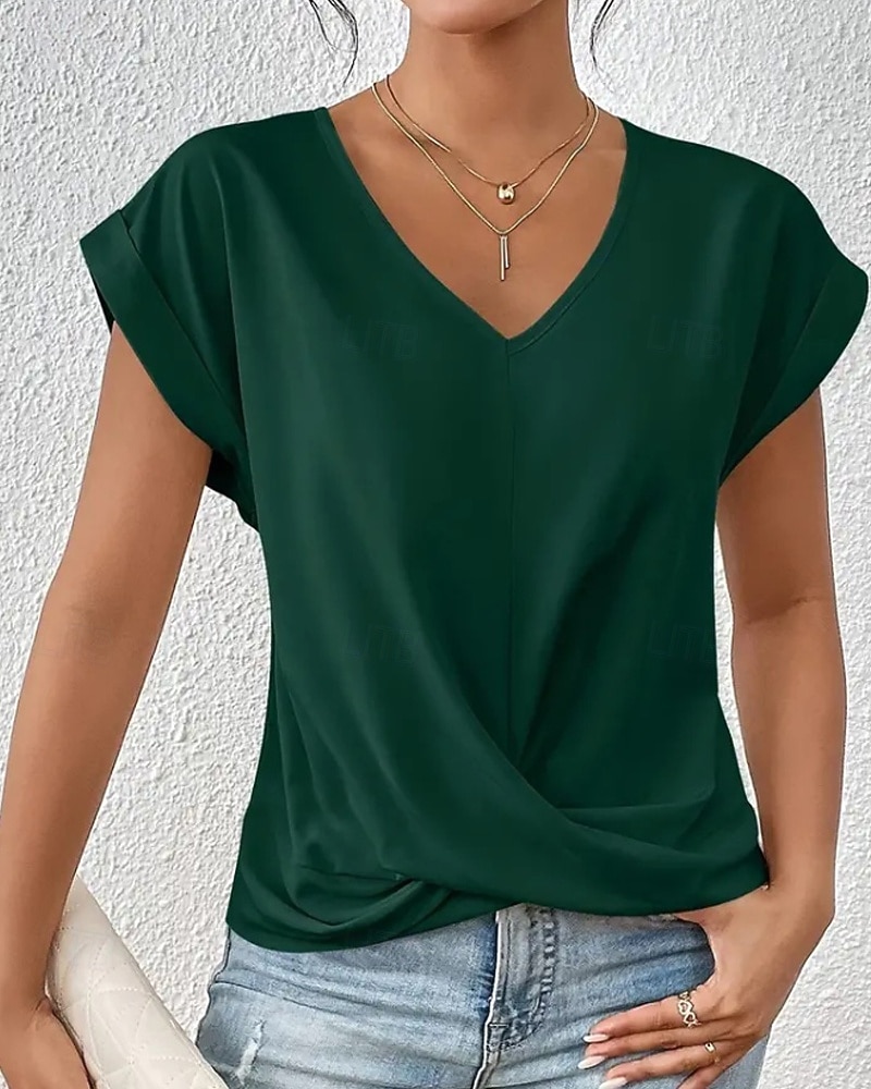 Γυναικεία Μπλουζάκι Συμπαγές Χρώμα Κλασσικό Καθημερινό Κοντομάνικο Λαιμόκοψη V Κανονικά μπλουζάκια Καθημερινά Εξόδου Σαββατοκύριακο Μαύρο Λευκό Ανθισμένο Ροζ Κρασί Βαθυγάλαζο Καλοκαίρι Άνοιξη 2026 - $11.49 –P13