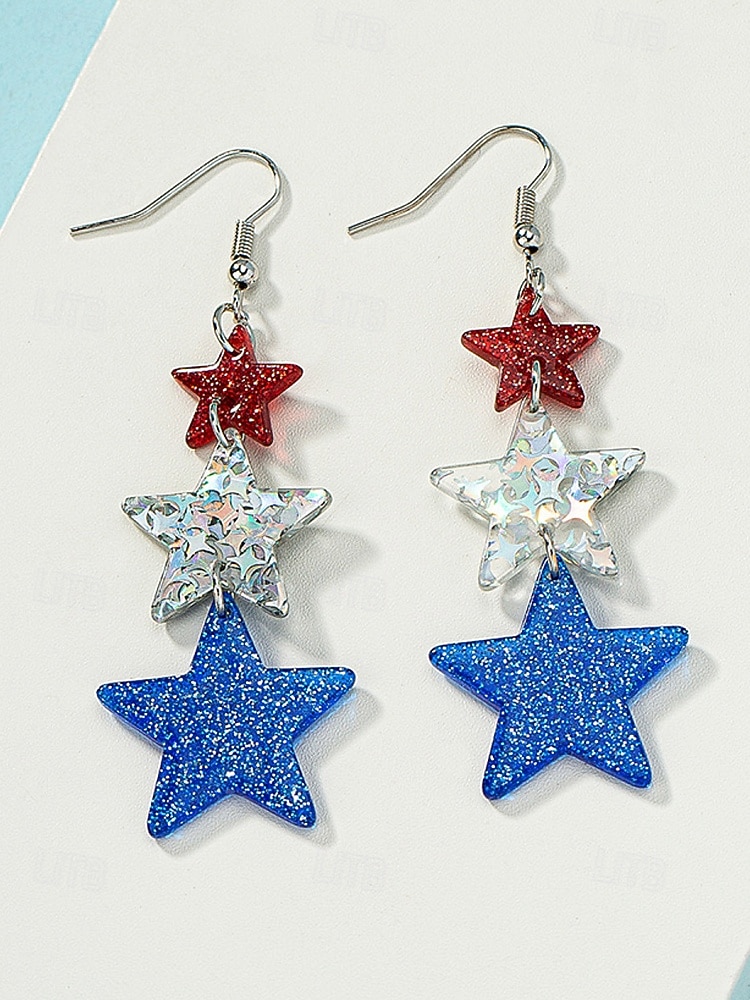 250. Jahrestag der Vereinigten Staaten Frauen Drop-Ohrringe Hängende Ohrringe Acryl Aktive Vintage täglicher Stern Pentagramm 2026 - $7.99 –P7