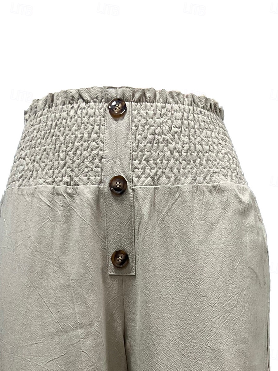 Mulheres Calças de linho de algodão Perna larga chinês Calças Férias Roupa de rua Básico Comprimento total Cintura Média Tecido Bolsos Cintura elástica Confortável Conforto Micro-Elástica Ao ar livre de 2026 por Kč494 –P3