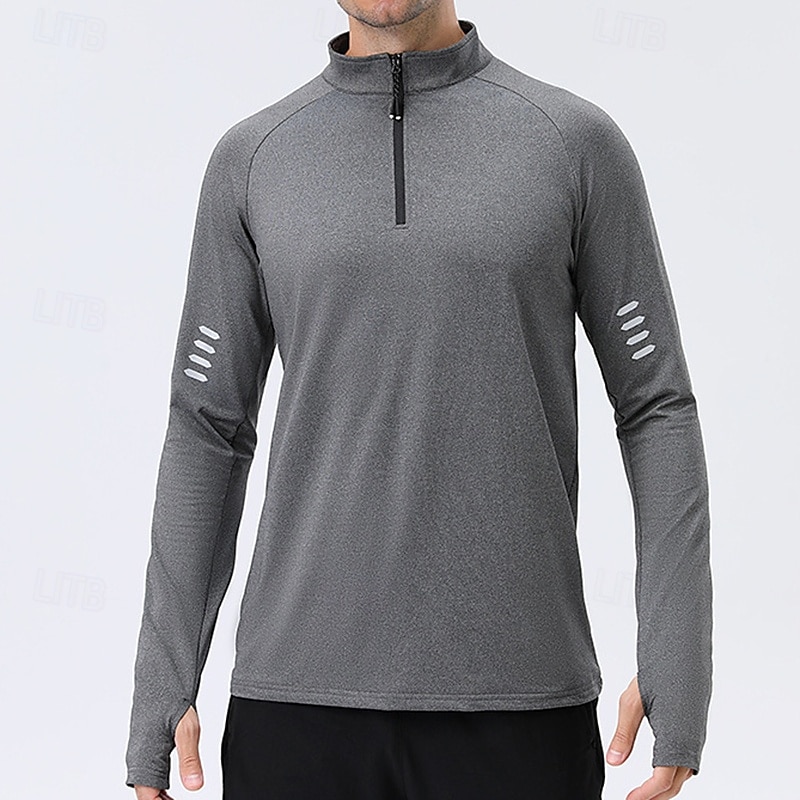 Ανδρικά Μονόχρωμο Tricou de Alergat Μπλούζα συμπίεσης Άνοιξη Φθινόπωρο Κουμπώσου Μακρυμάνικο Γρήγορο Στέγνωμα Συμπίεση Ύγρανση Αναπνέει 2026 - $25.99 –P5