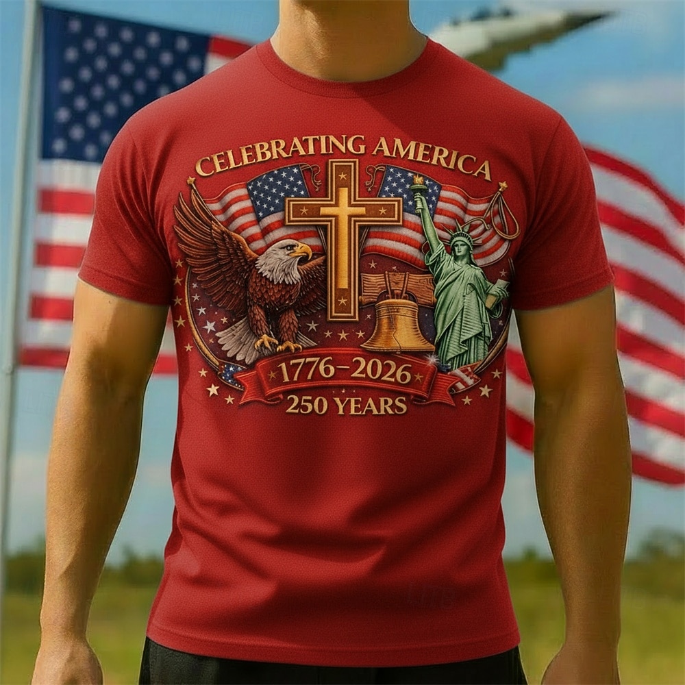 Patriotisk T-skjorte Grafisk T-skjorte Frihetsgudinnen Amerikansk flagg Frihetsklokken Retro / vintage Patriotisk T-skjorte 1776–2026 til Herre Voksne 3D-utskrift for Uavhengighetsdag 4. juli 2026 - $20.99 –P1