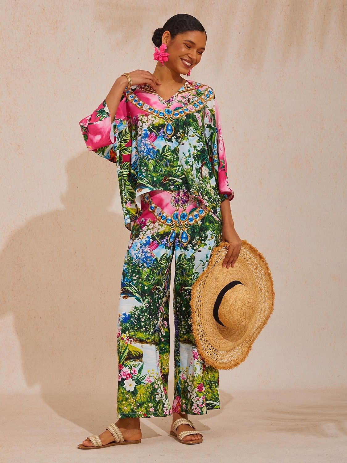 Pink Jungle Party Silky Satin Diamond Top 2026 - $56.99 –P3