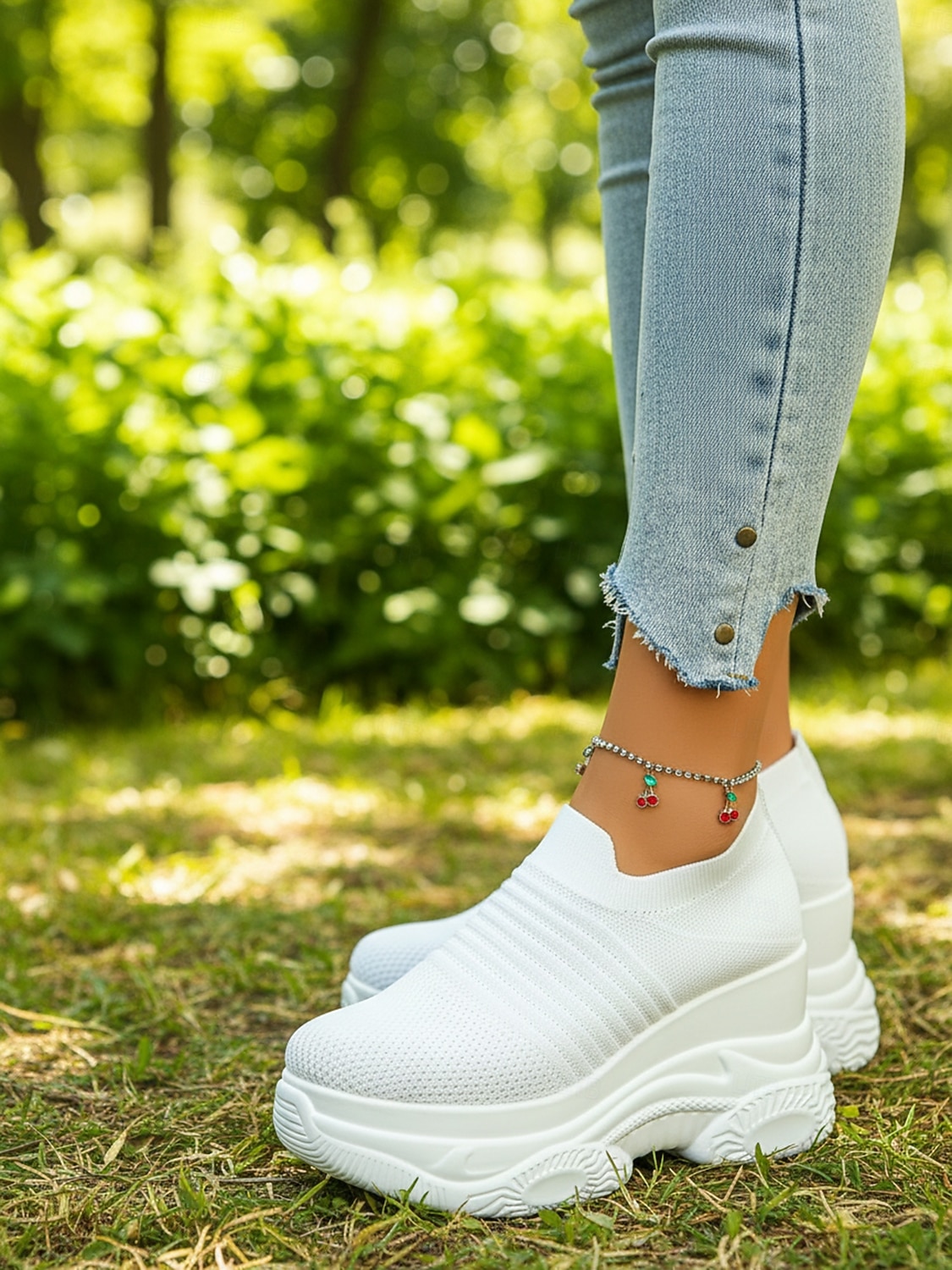 vita stickade slip-on-platåskor med kilklack för kvinnor – bekväma, grova athleisure-skor för dagliga promenader, ärenden och resor 2026 - $34.99 –P6