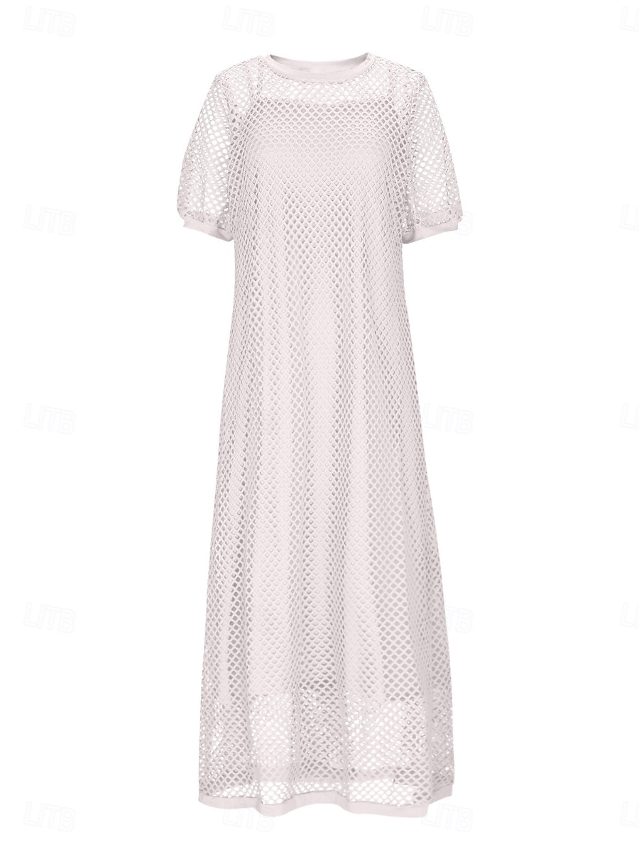 Mujer vestido largo vestido largo vestido recortado Vestido de verano Elegante Moda Moderno Exterior Vacaciones Noche Ajuste regular Plano Manga Corta Cuello Barco Negro Blanco Rosa Morado Verano 2026 - $41.99 –P2