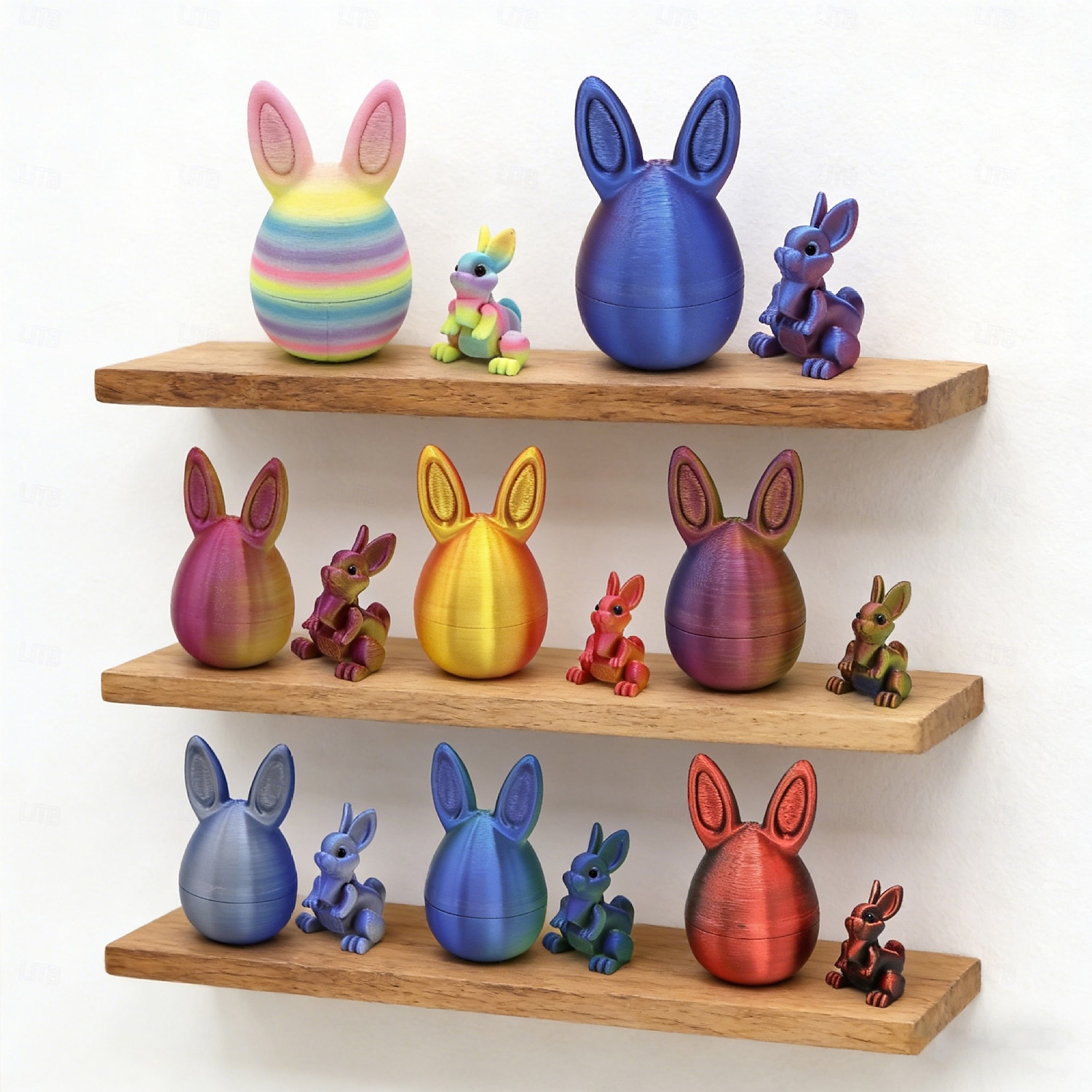 Paashaas 3D-geprint, beweegbaar konijnfiguurtje met verstelbare oren &Expressieve ogen, veelkleurige plastic paasmanddecoratie, geschikt als vulling voor paasmanden of als tafeldecoratie. &lente 2026 - $9.99 –P4